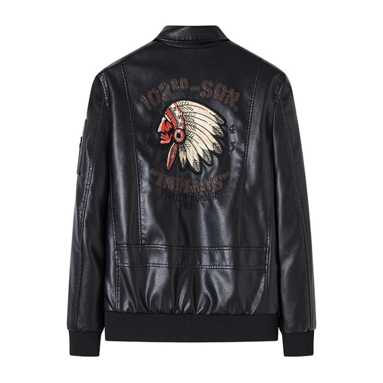 Men Suit Collar Washed PU Leather Jacket Flight Suit