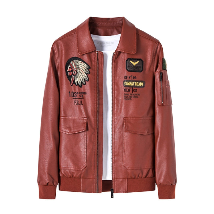 Men Suit Collar Washed PU Leather Jacket Flight Suit