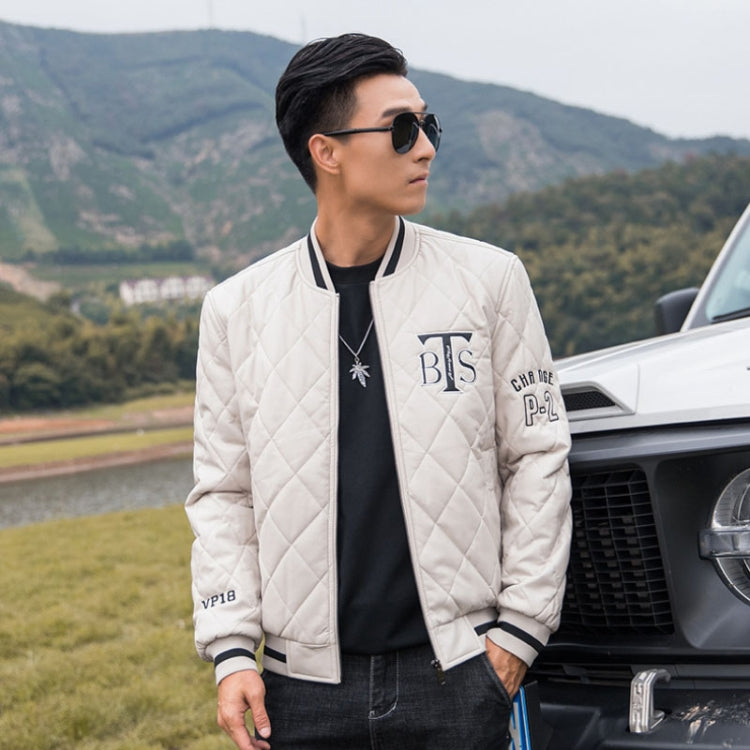 Slim V-Neck Pinch Cotton Baseball Jacket Warm PU Leather Jacket