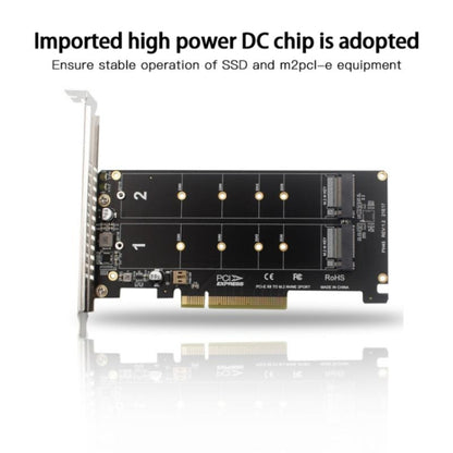 PCI-E X8 Double Disk Transfer Card NVME M.2 MKEY SSD RAID Array Expansion Adapter