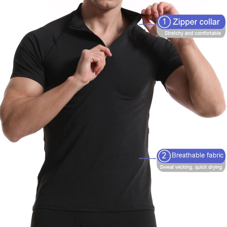 Mens Short Sleeve Quick Dry Gym Wear Fitness Clothing With Zipper Neck