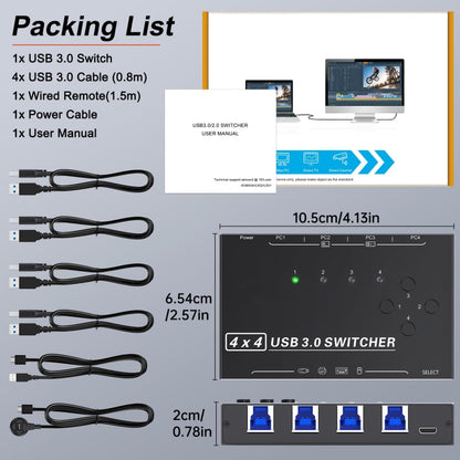 KC-KM434B USB3.0 4-портовое USB-устройство для совместного использования с 4-портовым принтером, клавиатурой, мышью и переключателем