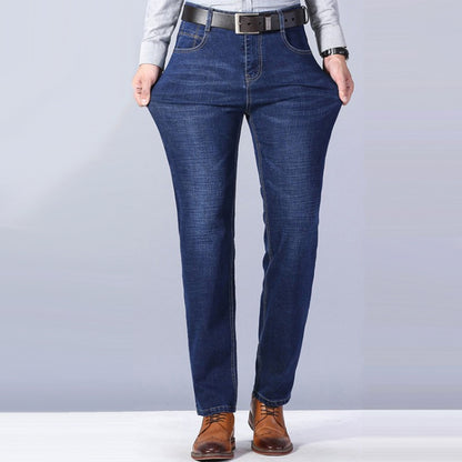 Men Business Casual Workwear Jeans Stretch Loose Straight Leg Jeans