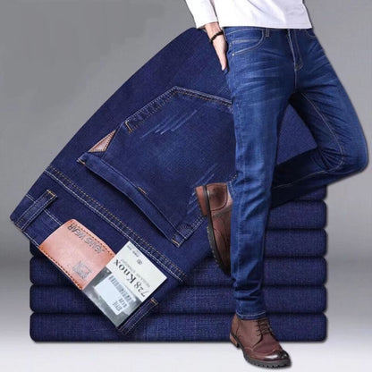 Men Business Casual Workwear Jeans Stretch Loose Straight Leg Jeans