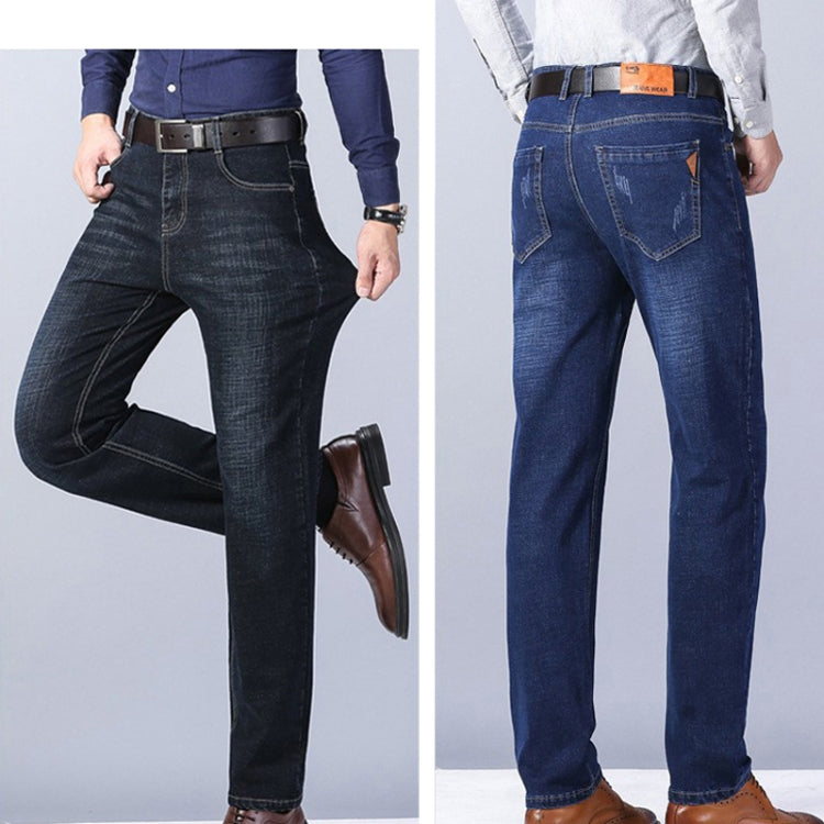 Men Business Casual Workwear Jeans Stretch Loose Straight Leg Jeans