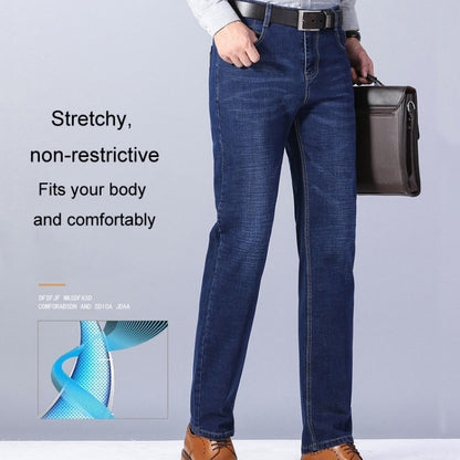 Men Business Casual Workwear Jeans Stretch Loose Straight Leg Jeans