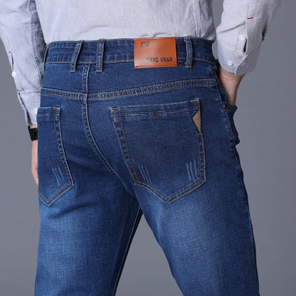 Men Business Casual Workwear Jeans Stretch Loose Straight Leg Jeans