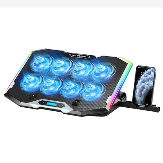 ICE COOREL 8 ventilatoru regulējams klēpjdatora statīva radiators ar RGB apkārtējās vides apgaismojumu