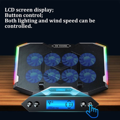 ICE COOREL 8 ventilatoru regulējams klēpjdatora statīva radiators ar RGB apkārtējās vides apgaismojumu