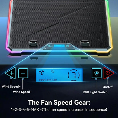 ICE COOREL K15C viedais regulējamais klēpjdatora radiatora pamats ar RGB apgaismojuma efektu