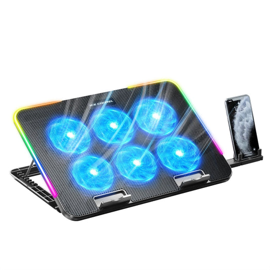 ICE COOREL A9R regulējams klēpjdatora statīva radiators ar 6 ventilatoriem un RGB atmosfēras apgaismojumu