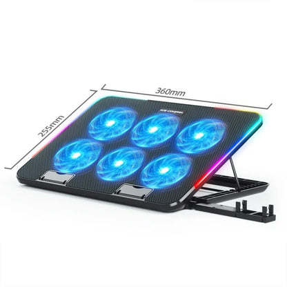 ICE COOREL A9R regulējams klēpjdatora statīva radiators ar 6 ventilatoriem un RGB atmosfēras apgaismojumu