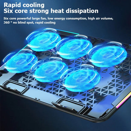 ICE COOREL A9R regulējams klēpjdatora statīva radiators ar 6 ventilatoriem un RGB atmosfēras apgaismojumu