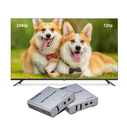 KVM 60m HDMI tīkla kabeļa pagarinātājs ar audio/video raidītāju+uztvērēju, ASV spraudnis