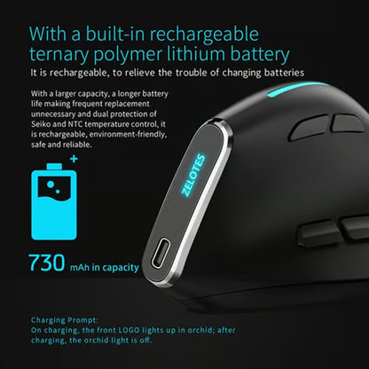 ZELOTES F36 9-клавишная вертикальная эргономичная программируемая мышь с двумя интерфейсами Bluetooth и беспроводной связью 2.4G