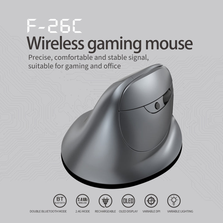 Беспроводная мышь ZELOTES F-26C с вертикальным хватом, 8 клавишами, 2.4G+Bluetooth, двухрежимным светодиодным дисплеем