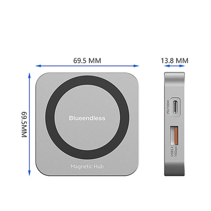 Blueendless 8-In-1 Magnetic HUB With M.2 NVMe/SATA SSD Enclosure (HDMI+PD100W+USB-C/Type-C 3.2+USB-A 3.2+SD+TF+AUX)