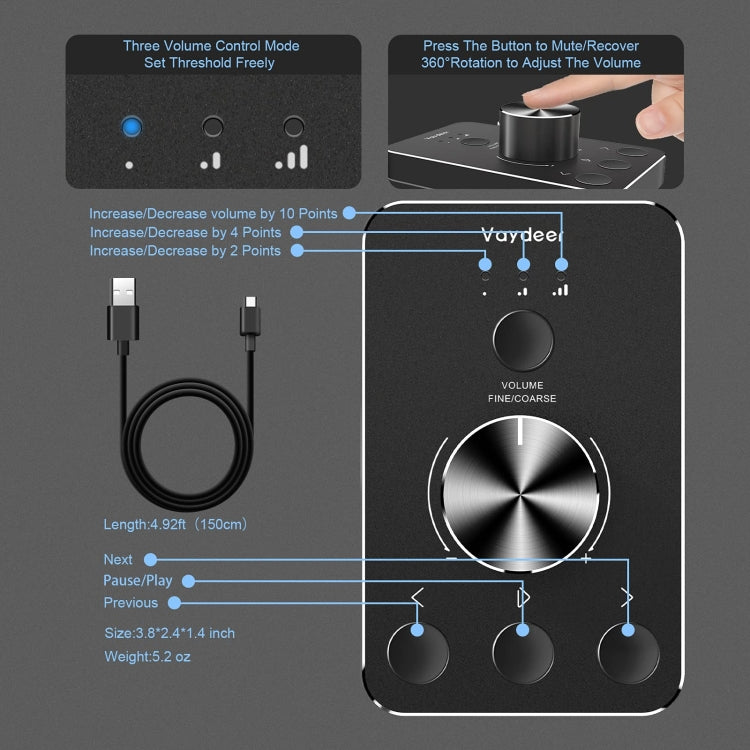 Vaydeer JP2011 USB Computer Volume Adjustment Controller Desktop Multimedia Rotary Button