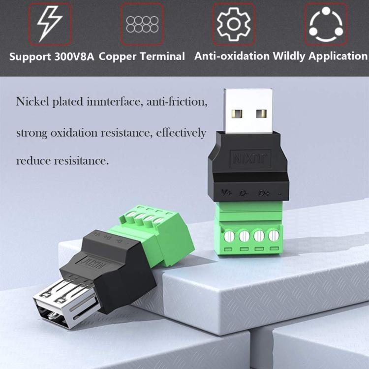 JUXIN USB2.0 Plug Adapter Type-A to 4 Pin Screw Terminal Block Connector