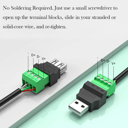 JUXIN USB2.0 Plug Adapter Type-A to 4 Pin Screw Terminal Block Connector