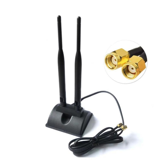 2.4G/5G divjoslu antena ar 2 RP-SMA vīriešu savienotājiem bezvadu WIFI maršrutētāja tīkla karte ar augstu pastiprinājuma pagarinājuma antenu