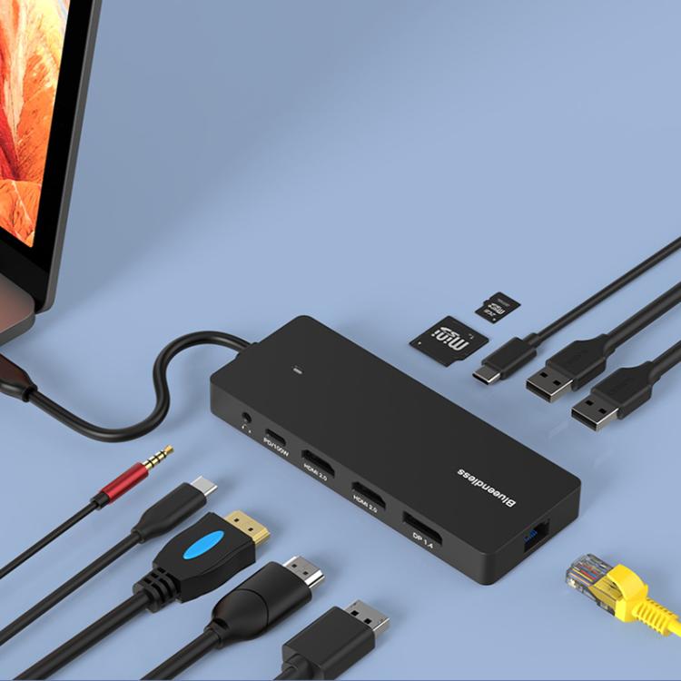 Blueendless Type-C Gigabit Ethernet Port Multi-Screen Different Display HUB