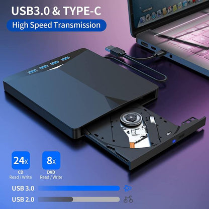 Внешний съемный оптический привод USB3.0 / Type-C, DVD / CD, многоинтерфейсный пишущий привод