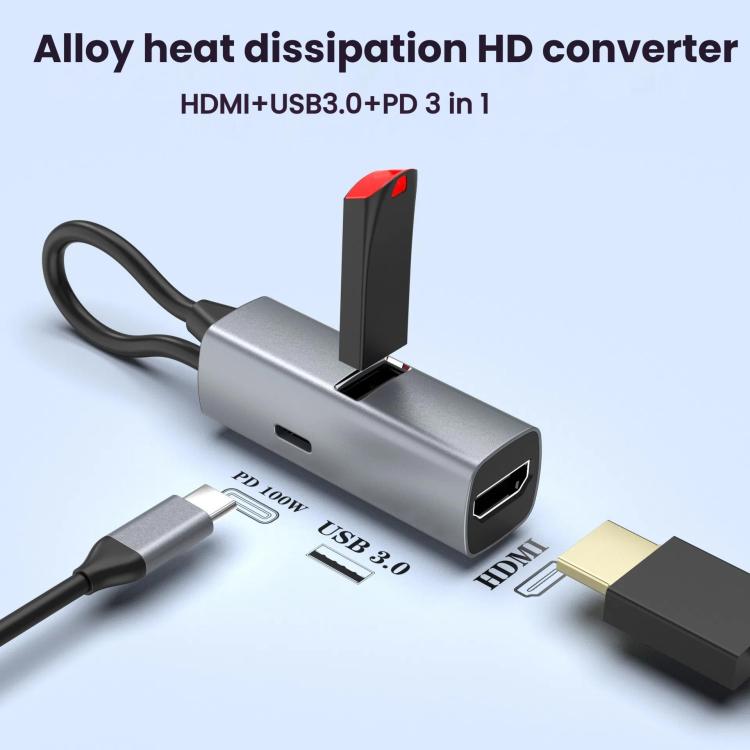 USB3.0+PD+HDMI 3 In 1 Docking Station 4K Projector Adapter