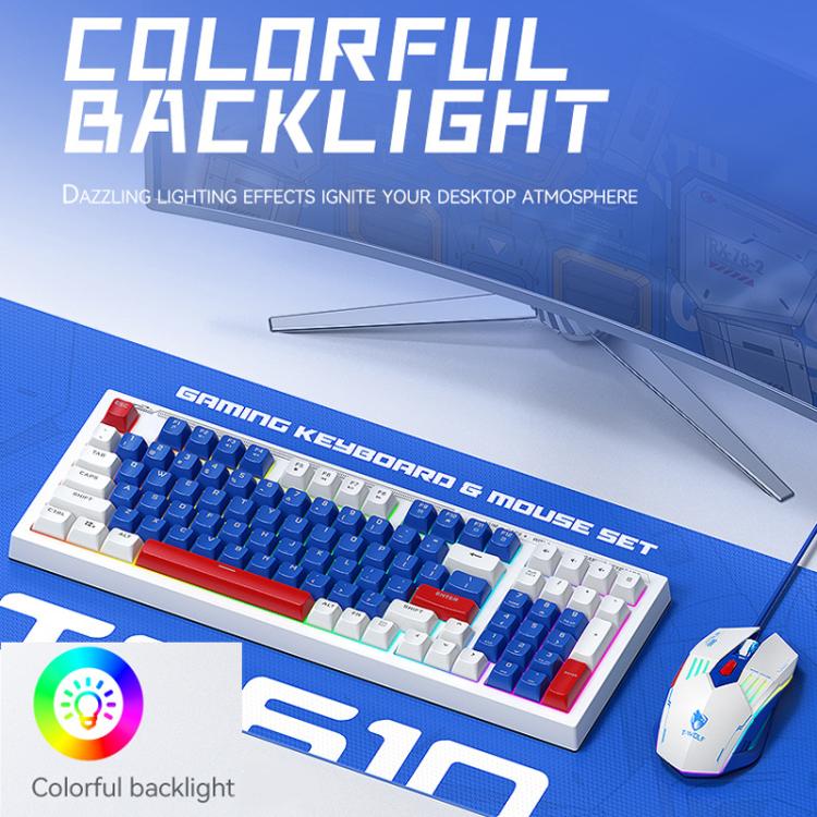 T-WOLF  TF610 USB-C/Type-C Wired 98 Keys Keyboard and Mouse Combo Dual-Tone Keycaps Gaming Set