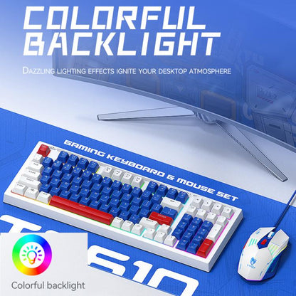 T-WOLF  TF610 USB-C/Type-C Wired 98 Keys Keyboard and Mouse Combo Dual-Tone Keycaps Gaming Set