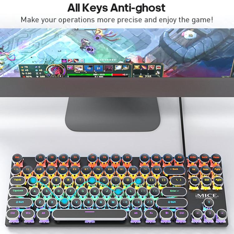 iMICE GK-800 87 Keys USB Wired RGB Round Keycap Mechanical Keyboard