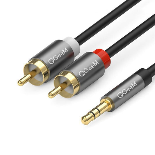 QGeeM 2RCA to 3.5mm Jack Audio Cable Gold-Plated Stereo Aux Cord for Home Theater, DVD Player,Hi-Fi Systems