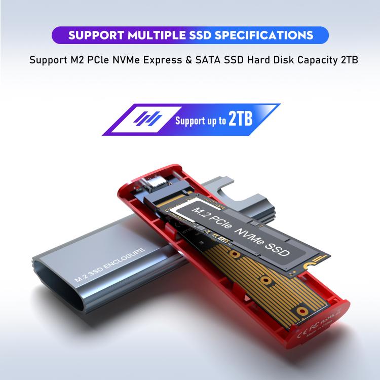 Корпус для твердотельного накопителя M.2 NVMe/SATA, внешний корпус USB-C 10 Гбит/с, поддерживает до 2 ТБ