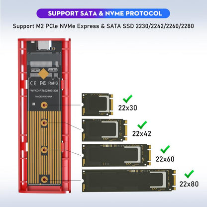 Корпус для твердотельного накопителя M.2 NVMe/SATA, внешний корпус USB-C 10 Гбит/с, поддерживает до 2 ТБ