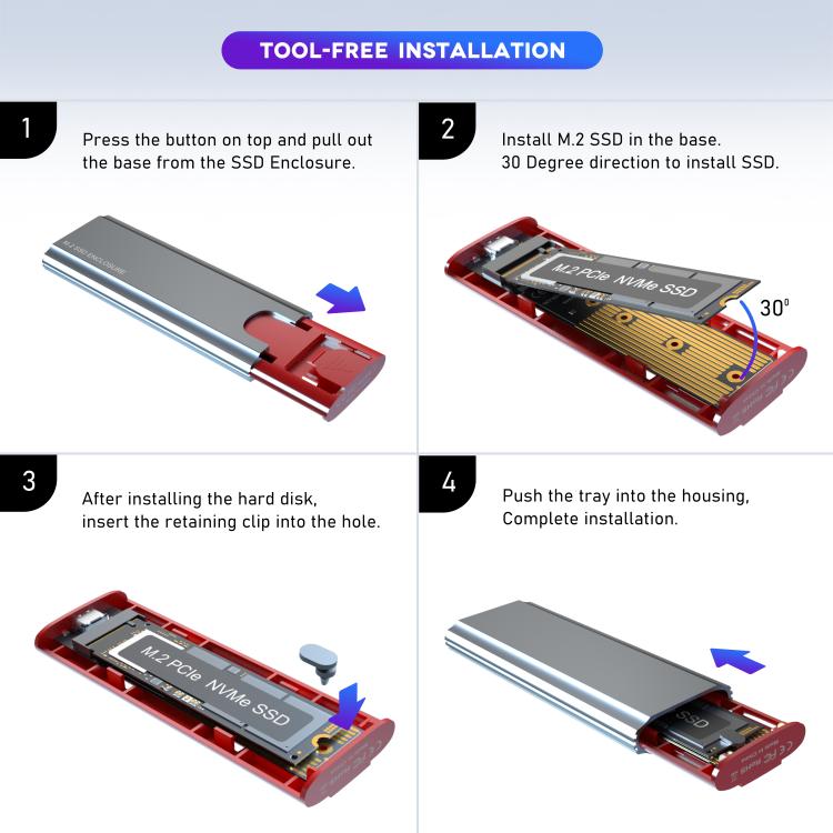 Корпус для твердотельного накопителя M.2 NVMe/SATA, внешний корпус USB-C 10 Гбит/с, поддерживает до 2 ТБ