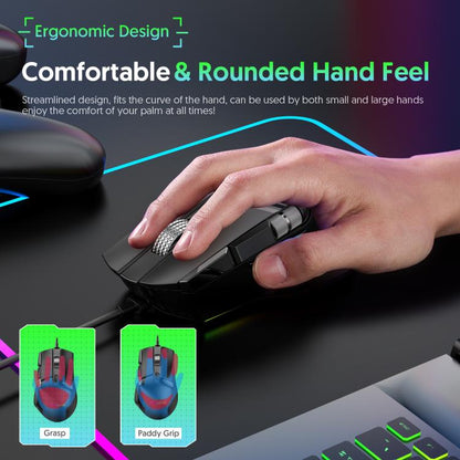 Проводная игровая мышь MKESPN X13 RGB Full Speed, 12400 точек на дюйм, 10-клавишная, с двумя колесами прокрутки, программируемыми макросами
