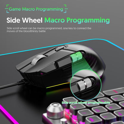 Проводная игровая мышь MKESPN X13 RGB Full Speed, 12400 точек на дюйм, 10-клавишная, с двумя колесами прокрутки, программируемыми макросами