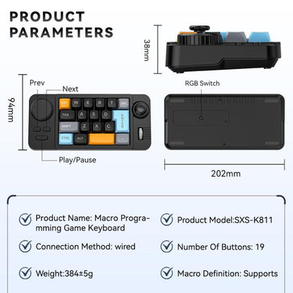 Проводная игровая клавиатура MKESPN с 19 клавишами, USB-C, программированием макросов, возможностью горячей замены, ручкой управления и колесом прокрутки джойстика