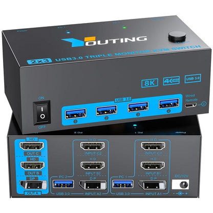YOUTING YT-203HD 2-входной 3-выходной KVM-переключатель USB3.0