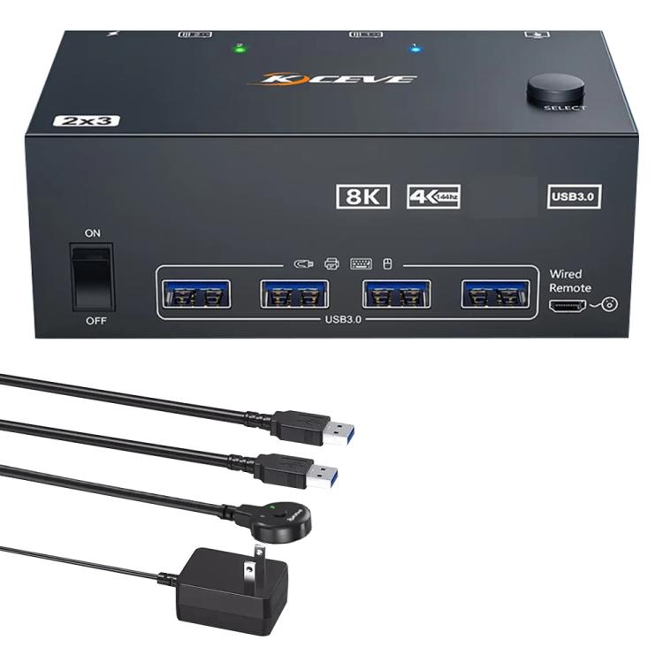 KCEVE KC-KVM204DH 2 ieejas 4 izejas 8K 60Hz KVM slēdzis 2 datoriem un 4 monitoriem