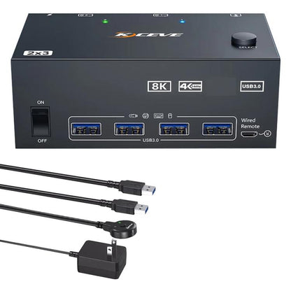 KCEVE KC-KVM204DH 2 ieejas 4 izejas 8K 60Hz KVM slēdzis 2 datoriem un 4 monitoriem