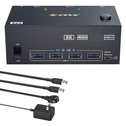 KCEVE KC-KVM204DH 2 ieejas 4 izejas 8K 60Hz KVM slēdzis 2 datoriem un 4 monitoriem