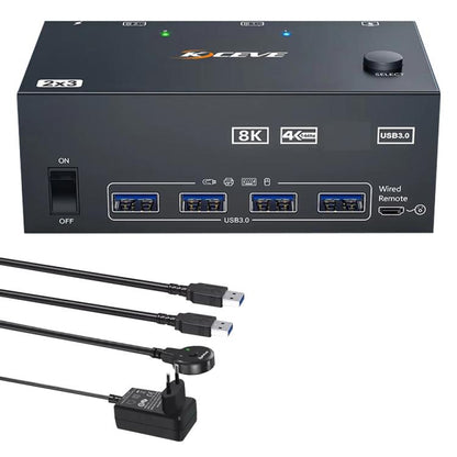 KCEVE KC-KVM204DH 2 ieejas 4 izejas 8K 60Hz KVM slēdzis 2 datoriem un 4 monitoriem