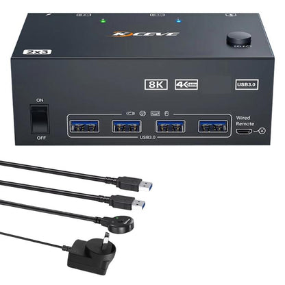KCEVE KC-KVM204DH 2 ieejas 4 izejas 8K 60Hz KVM slēdzis 2 datoriem un 4 monitoriem