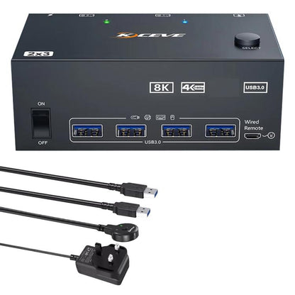 KCEVE KC-KVM204DH 2 ieejas 4 izejas 8K 60Hz KVM slēdzis 2 datoriem un 4 monitoriem
