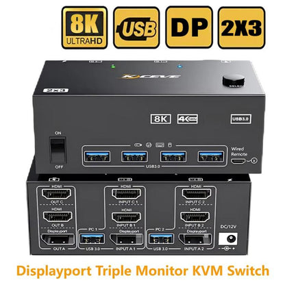 KCEVE KC-KVM204DH 2 ieejas 4 izejas 8K 60Hz KVM slēdzis 2 datoriem un 4 monitoriem