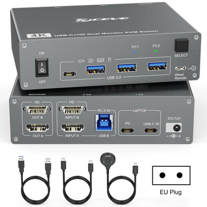KVEVE KC-KVM202CH USB 3.0 KVM-переключатель с поддержкой двух мониторов 4K 60 Гц