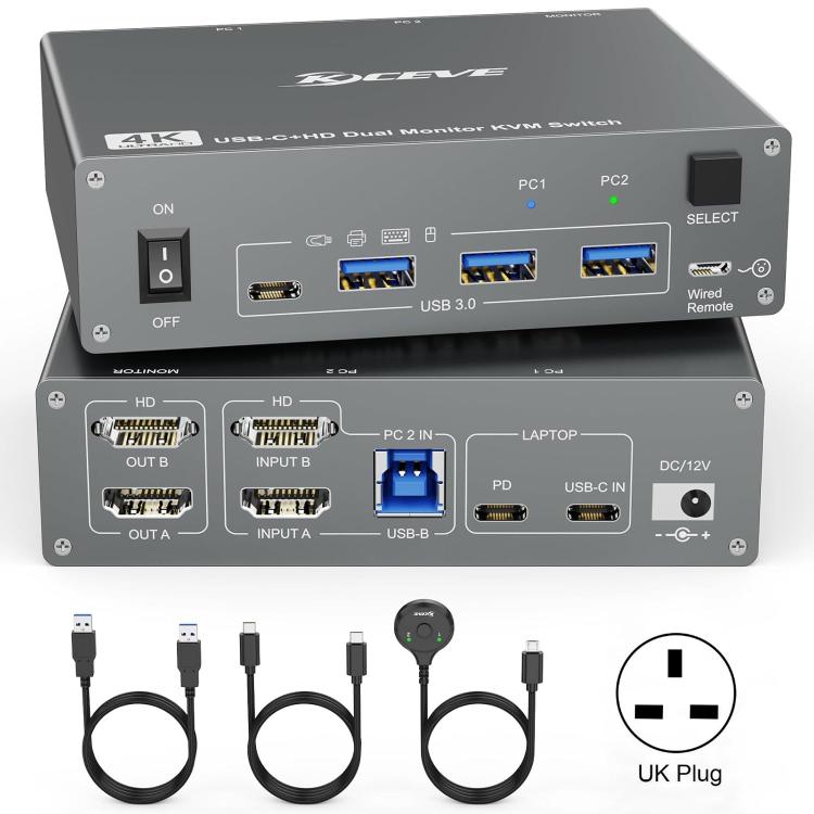 KVEVE KC-KVM202CH USB 3.0 KVM-переключатель с поддержкой двух мониторов 4K 60 Гц
