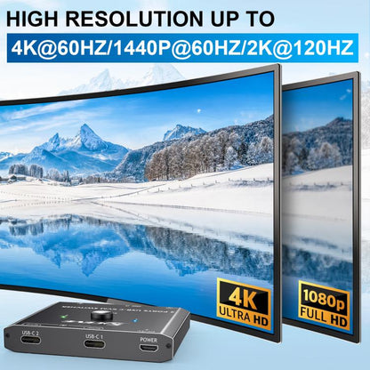 KCEVE KC-C201H 2 C tipa ieejas 1 izeja KVM slēdzis atbalsta 4K 60Hz