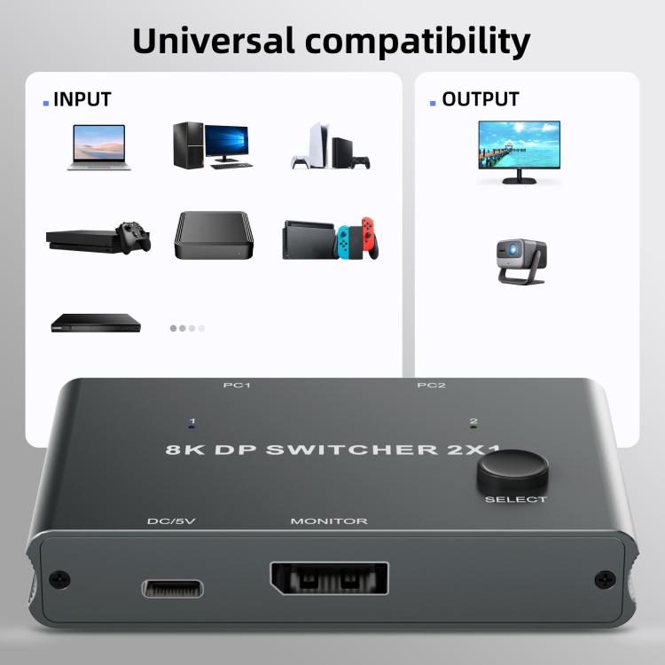 DisplayPort slēdzis 8K 30Hz HD sadalītājs datora ekrānam